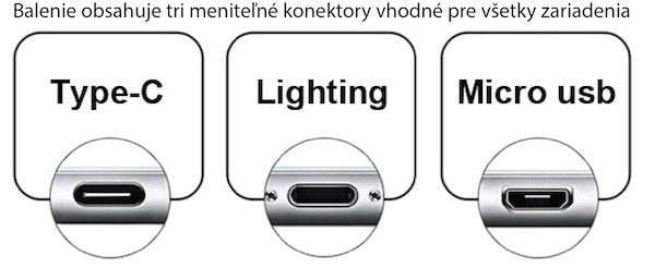 balenie obsahuje tri menitelne konektory vhodne pre vsetky zariadenia